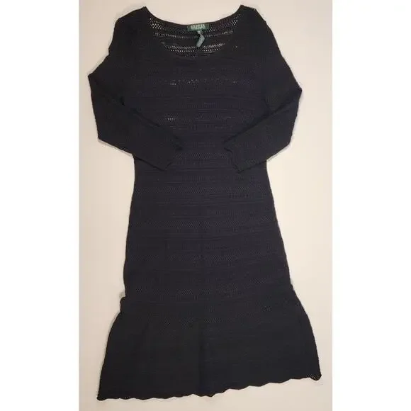 Lauren Ralph Lauren Petite Knit Dress Black A-Line 3/4 Sleeve PM - Picture 2 of 8
